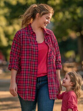 MIMI CHICA Red & Black Plaid Long Sleeve Shirt